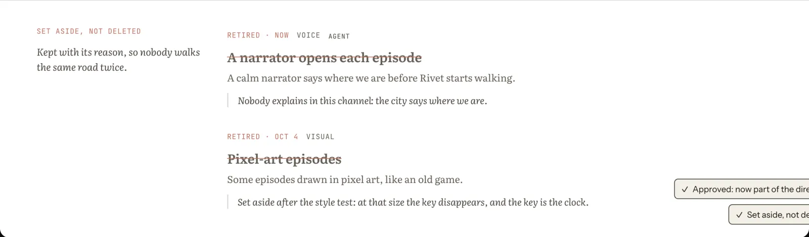 The bible: « Pixel-art episodes » set aside, with its reason kept