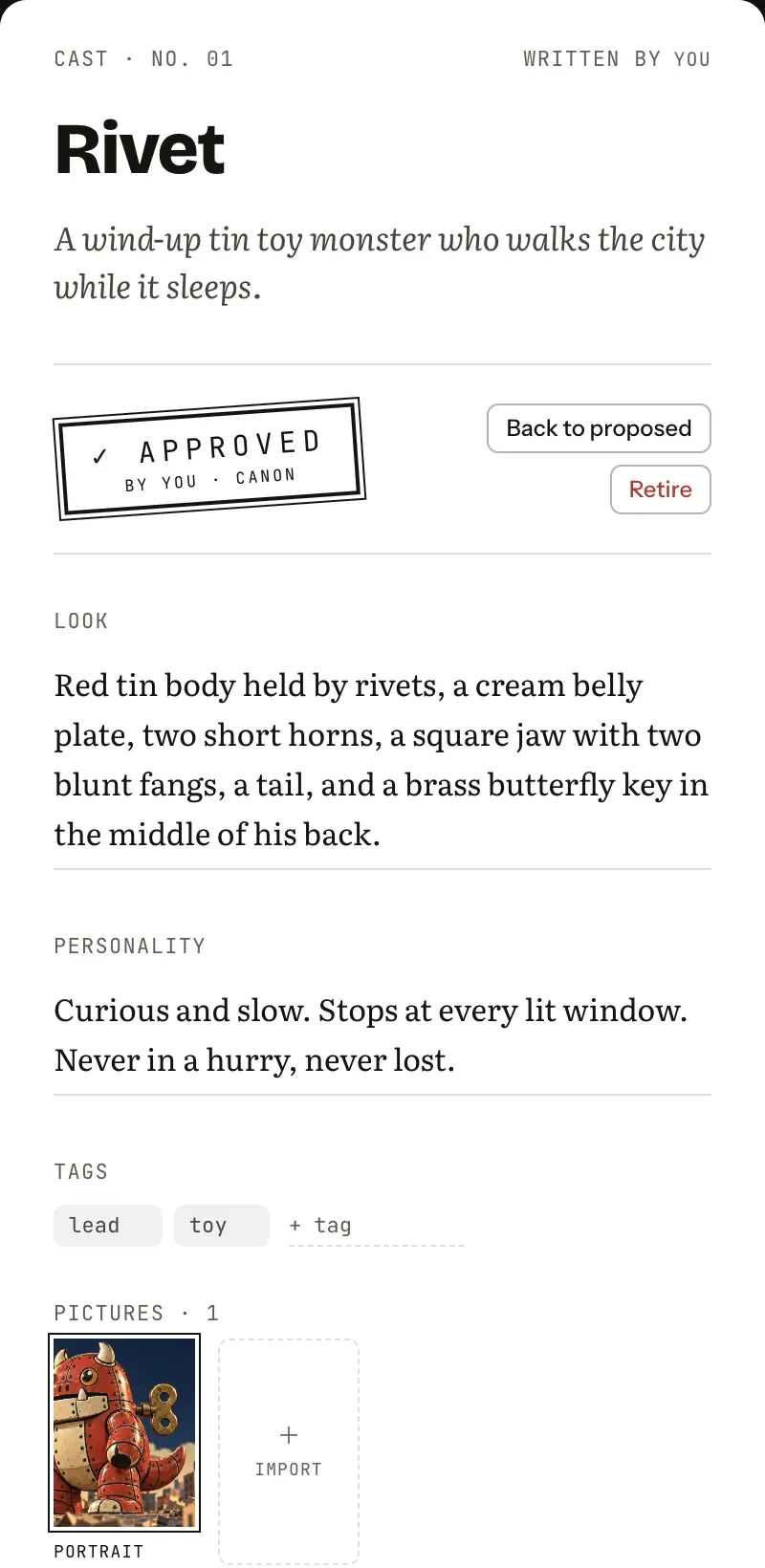 Rivet’s sheet: approved by you, canon