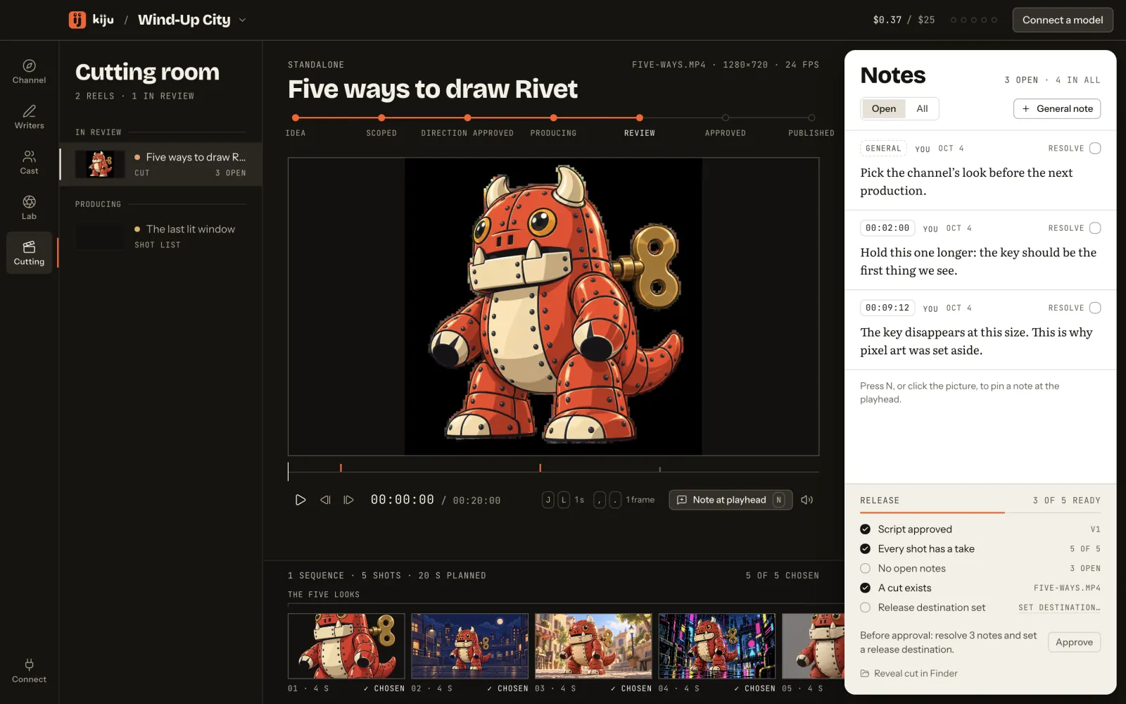 The Cutting room: « Five ways to draw Rivet » under review, three notes pinned to the time, the release list
